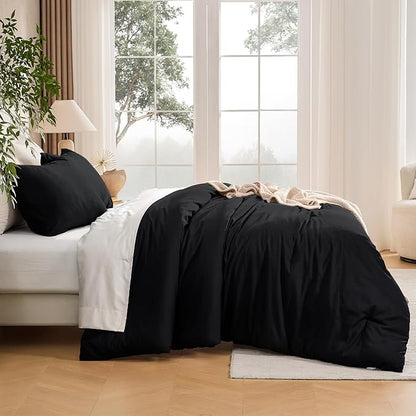 Andency Black Comforter Set Queen, 3 Pieces Lightweight Solid Bed Comforter for Men Women, All Season Soft Microfiber Down Alternative Comforter Set