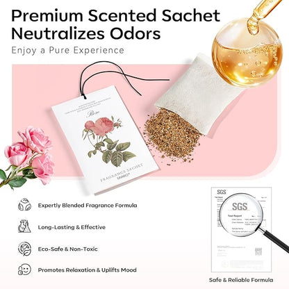MYARO 12 Pcs Rose Scented Sachets Long Lasting Room Air Freshener Odor Deodorizer Eliminating for Home Drawer Closet Clothes Storage