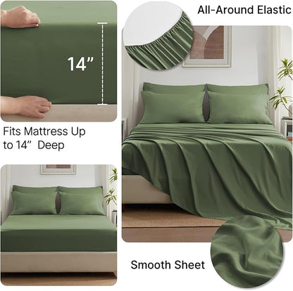 Anluoer Full Size Bed in a Bag 7 Pieces, Olive Green Bed Comforter Set with Sheets, All Season Bedding Sets with 1 Comforter,2 Pillow Shams,2 Pillowcases, 1 Flat Sheet,1 Fitted Sheet