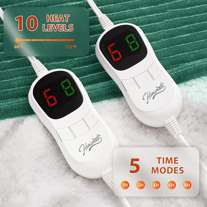 Homemate Electric Heated Blanket Queen Size - 84"x90" Heating Blanket Queen Size Dual Control 1/2/4/6/8 Hours Auto-Off 10 Heat Level Over-Heat Protection Soft Flannel Sherpa ETL Certification
