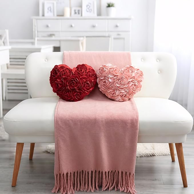 JWH Valentine's Day Throw Pillow Covers Decorative Flower Accent Pillow Cases Heart Shaped Cushion for Couch Living Room Bed Chair 14 x 16 Inches Pink