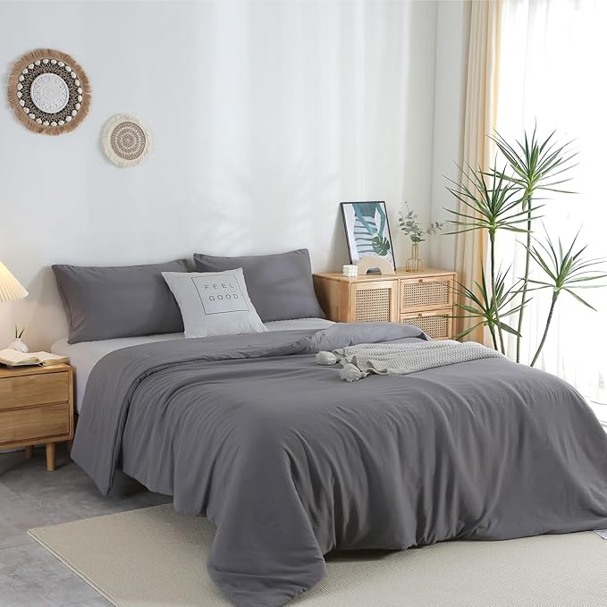COTTEBED Ultra-Soft Comforter Sets Twin Size Signal Bed, Dark Grey 1 Down Comforter 1 Pillowsham for Twin XL Kids College Dorm Bedding, Lightweight All Seasons Fluffy Washed Cotton (Twin/Twin XL,Gray)