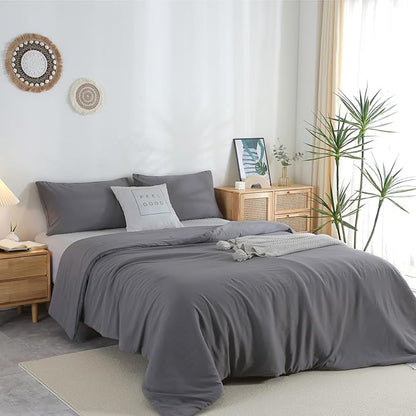 COTTEBED Ultra-Soft Comforter Sets Twin Size Signal Bed, Dark Grey 1 Down Comforter 1 Pillowsham for Twin XL Kids College Dorm Bedding, Lightweight All Seasons Fluffy Washed Cotton (Twin/Twin XL,Gray)