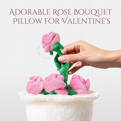 Phantoscope Valentine Pillows, Handcrafted Plush Rose Bouquet Shaped Pillow Valentines Day Decorations Throw Pillow for Home Living Room Sofa Couch, Off White, 10.5 X 10 Inches