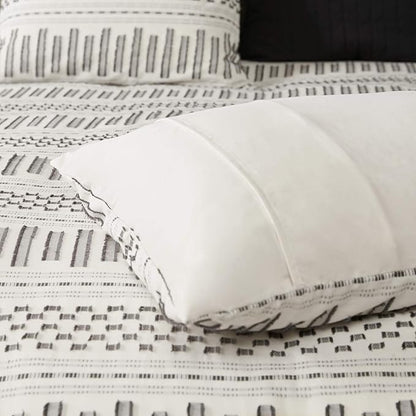 INK+IVY Rhea 100% Cotton Duvet Set Mid Century Modern Boho Design, All Season Comforter Cover Bedding Set, Matching Shams, Full/Queen, Geometric Clipped Jacquard Ivory 3 Piece