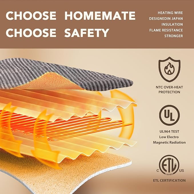 Homemate Electric Heated Blanket Twin Size - 62"x84" Heating Blanket Twin Size 1/2/4/6/8 Hours Auto-Off 10 Heat Level Over-Heat Protection Soft Flannel Sherpa ETL Certification