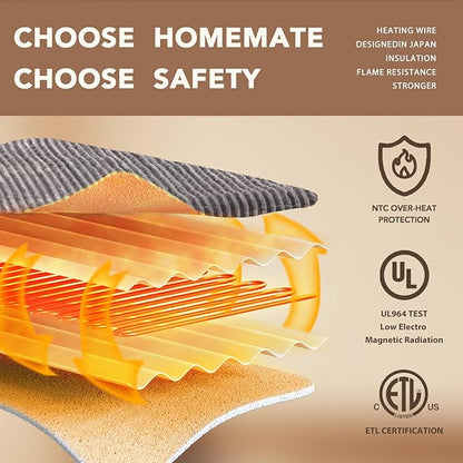 Homemate Electric Heated Blanket Twin Size - 62"x84" Heating Blanket Twin Size 1/2/4/6/8 Hours Auto-Off 10 Heat Level Over-Heat Protection Soft Flannel Sherpa ETL Certification