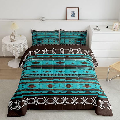 Erosebridal Western Quilt Vintage Geometric Bedding Set,Boho Comforter Set Full Duvet Insert,Western Home Decor Rustic Farmhouse Bedroom,Aztec Full Native American Green Brown, Multi 39