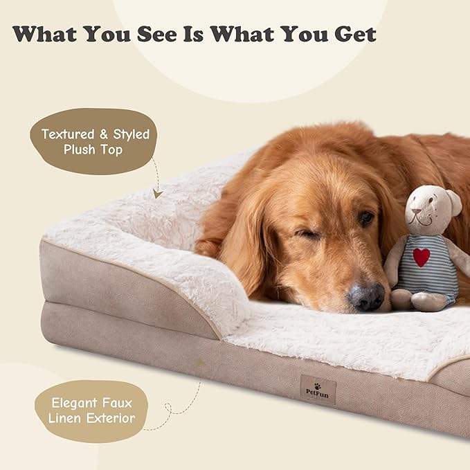 XL Orthopedic Dog Beds Large Sized Dog - Washable Large Dog Cat Bed Waterproof, Comfort Dogs Couch Sofa with Washable Removable Cover, Pet Bed with Nonskid Bottom, Beige, 48"