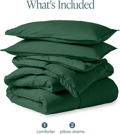 Bare Home Comforter Set - Oversized Queen Size - Ultra-Soft - Goose Down Alternative - Premium 1800 Series - All Season Warmth (Oversized Queen, Forest Green)