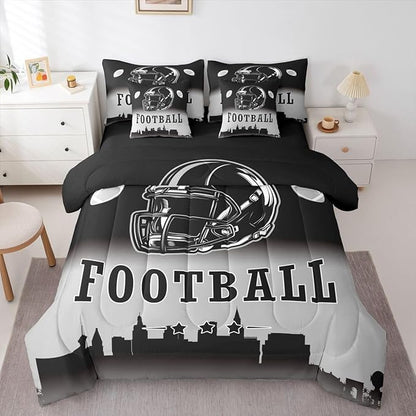 Erosebridal Football City Bed in A Bag Ball Sports Game 7 Piece Bedding Set American Soccer Sports Rugby Comforter Set with Sheets Queen Size for Kids Teen Adults,Black Grey Ombre Bed Set