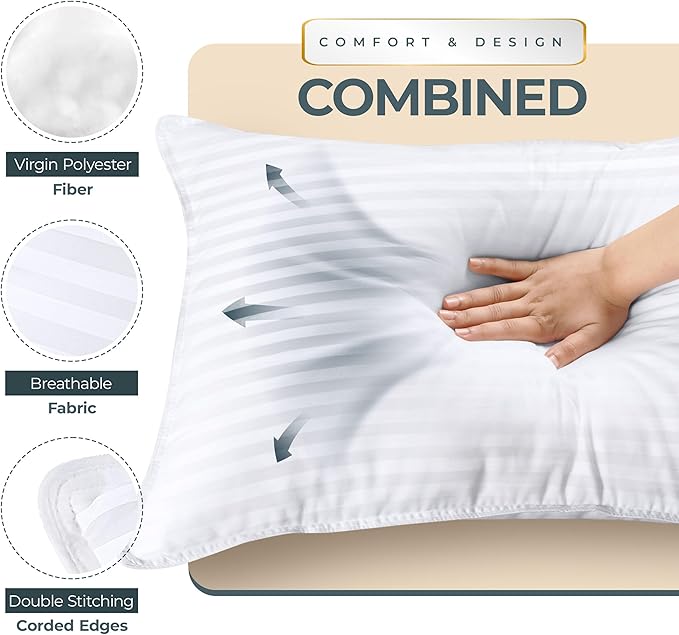 Utopia Bedding Bed Pillows for Sleeping Standard Size (White), Set of 2, Down Alternative Pillow for Sleeping, Cooling Hotel Quality Pillow Set for Back, Stomach or Side Sleepers