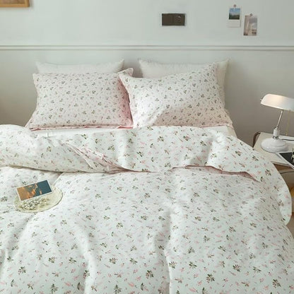 MKXI Pink Floral Girls Comforter Set Cute Bed Quilt Set Fluffy Bedding Set White Patterned Comforter 90"x90" Simple Queen Size Comforter Set