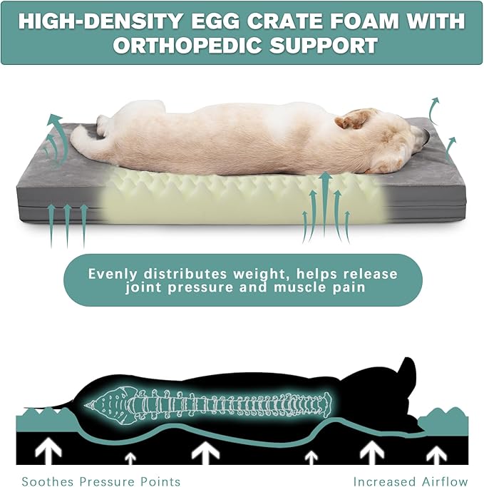 Extra Large Dog Bed Waterproof, XL Pet Beds Washable 44 inch, Orthopedic Foam Sleeping Pad with Removable Cover Reversible Anti-Slip 44"x32", Grey