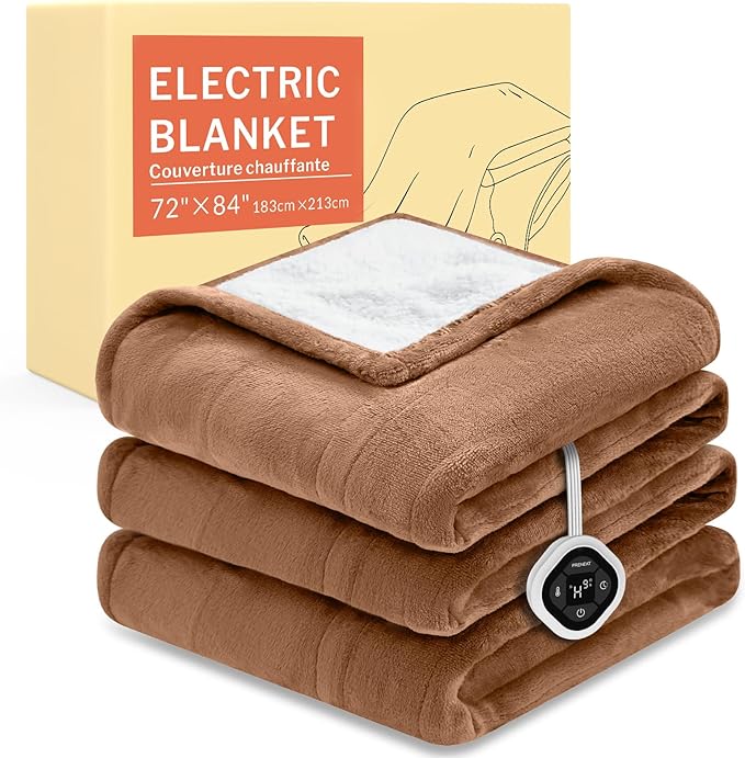 HOMLYNS LuxeHeat Heated Blanket Electric Blanket Full Size, Soft Flannel Sherpa Heating Blanket with 10 Heat Settings, 1-10 hrs Timer Auto Shut Off (72x84 inches, Coffee)