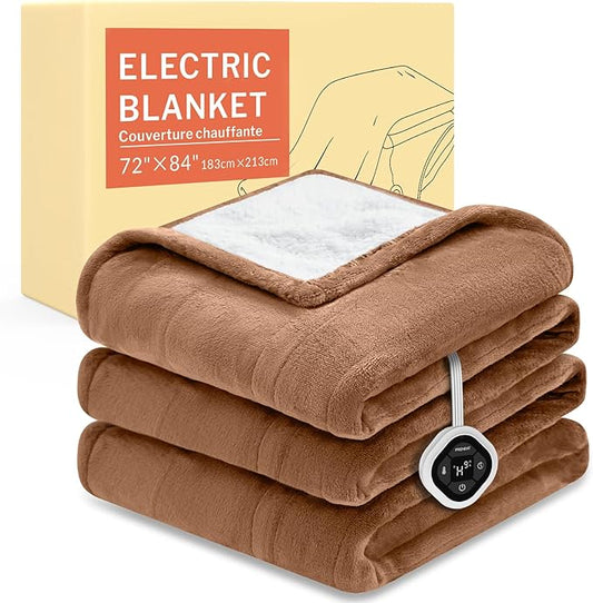 HOMLYNS LuxeHeat Heated Blanket Electric Blanket Full Size, Soft Flannel Sherpa Heating Blanket with 10 Heat Settings, 1-10 hrs Timer Auto Shut Off (72x84 inches, Coffee)