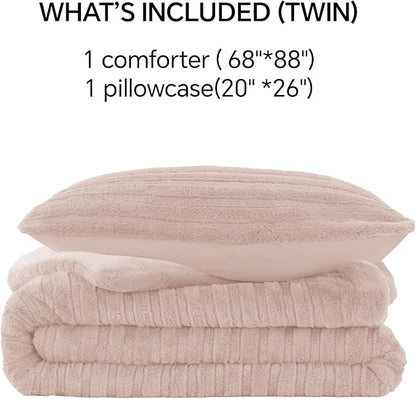BEDELITE Fleece Twin Comforter Set -Super Soft & Warm Fluffy Pink Faux Fur Bedding, Luxury Fuzzy Heavy Bed Set for Winter with 1 Pillow case