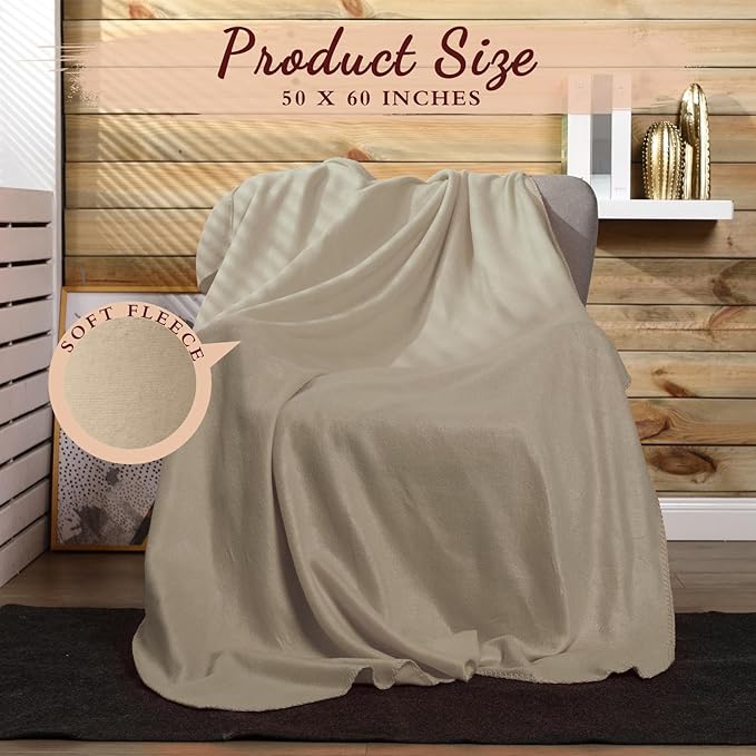 Buryeah 10 Pcs Fleece Blanket Bulk Soft Warm Fleece Blankets Cozy Lightweight Throw Blankets Plush Pet Throw Blanket for Home Bed Sofa Office Wedding Gifts Travel(50" x 60",Light Tan)