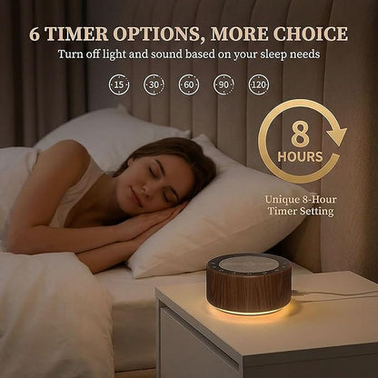 Kipcush White Noise Machine with Night Light – Nursery Sound Machine with Soft Non-Glare Lamp, 30 Soothing Sounds, 8 Color Lights, Up to 8-Hour Timer for Baby & Adults