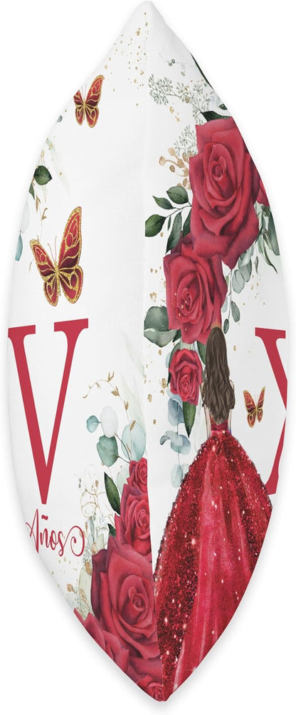 Red Roses Floral Quinceañera Mis XV Años Throw Pillow