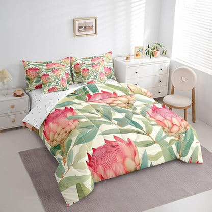 Feelyou Flowers Comforter Set Queen Size 7 Pieces Florals Bedding Set for All Season Blossom Flowerss Pattern Nature Theme Bed in a Bag with Comforter, Sheets, Pillowcases & Cushion Cover