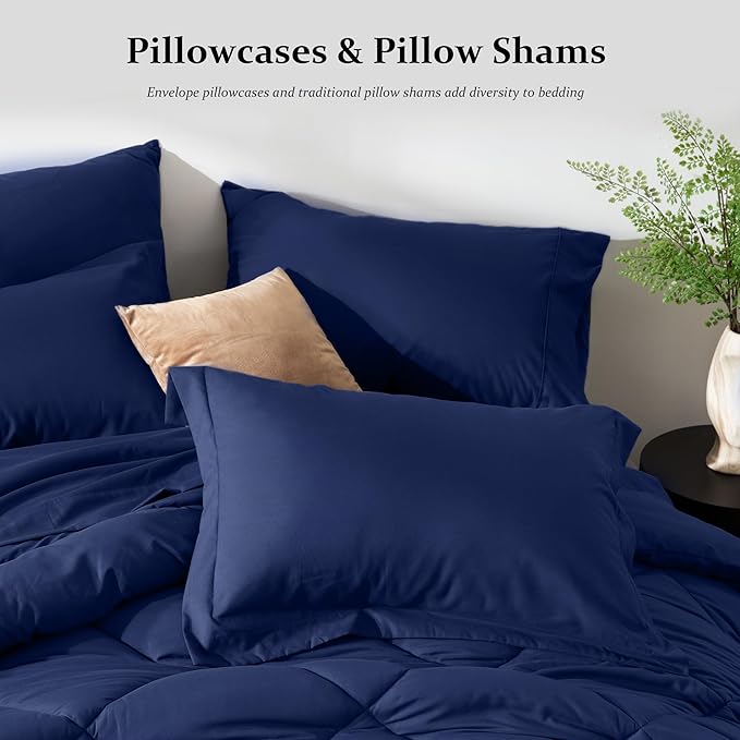 Newspin California King Comforter Set Blue - Bed in a Bag California King Size 8 Pieces, All Season Bed Set, Fluffy Comforter Set with Sheets, Sheet Set Quilt Blanket, Pillowcases & Shams & Bed Skirt