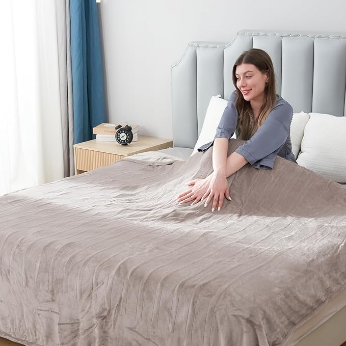 Electric Heated Blanket Throw Size 50"x60", Fast Heating Throw, Soft Microplush for Sofa & Office,6 Heating Levels & 1-10 Hours Auto Off, Machine Washable, Gifts for Family-Camel