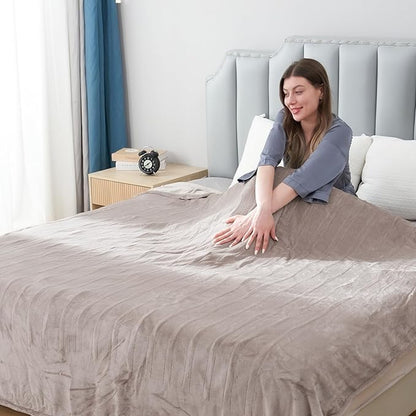 Electric Heated Blanket Throw Size 50"x60", Fast Heating Throw, Soft Microplush for Sofa & Office,6 Heating Levels & 1-10 Hours Auto Off, Machine Washable, Gifts for Family-Camel