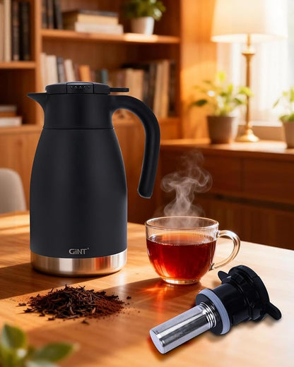 GiNT 51oz Thermal Coffee Carafe with Infuser – Insulated Tea Carafe, Removable Filter, Dishwasher-Safe | 1.5L 6–7 Cups, Wide Mouth, Leak-Proof Seal | Stainless Steel Beverage Server for Home & Office