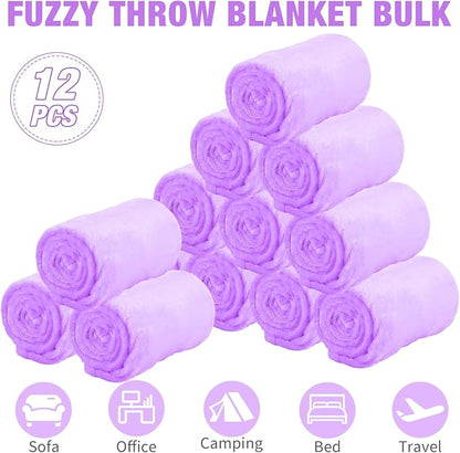 12 Pcs Fleece Blankets for Girls Sleepover Party Soft Fuzzy Throw Blanket 40 x 60 Inch Warm Flannel Blanket for Teenager Bed Travel SPA Movie Party(Light Purple)