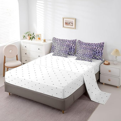 Feelyou Purple Leopard Bedding Set for All Season Cheetah 7 Pieces Comforter Sets Full Size Teens Room Decor Animal Print Bed in a Bag with Comforter, Sheets, Pillowcases & Cushion Cover