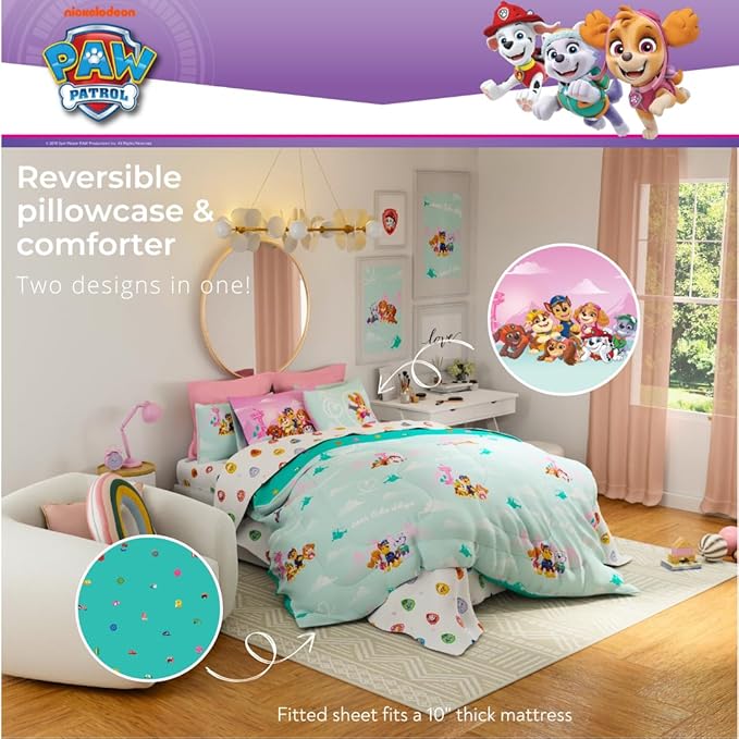 Paw Patrol Girl Skye Kids Bedding Super Soft & Cozy Reverisble Microfiber Comforter and Sheet Set with Sham, 7 Piece Full Size, (Officially Licensed Product) by Franco