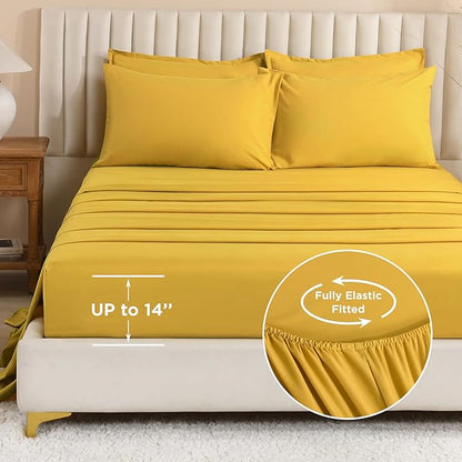 Litanika Comforter California King Size Set Mustard Yellow - 7 Pieces Bed in a Bag California King Bedding Comforter Sets, Plain Lightweight Bed Set with Comforter, Sheets, Pillowcases & Shams