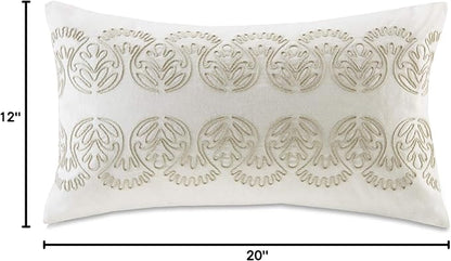 Harbor House Modern Design Decorative Pillow Hypoallergenic Sofa Cushion Lumbar, Back Support, Oblong 12" x 20", Suzanna, Cotton Medallion Taupe