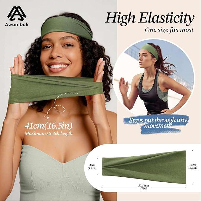 Headbands for Women, 8 Pack Non-Slip Moisture Wicking Sports Wide Head Bands, Stretchy Elastic Fabric, Multiple Colors Securing Hair for Fashion, Sports, Yoga, Running, Daily Life