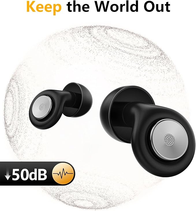 Sleep Noise-Canceling Earplugs 50dB Noise Reduction 4 Ear Tip Sizes Reusable Noise-Canceling Earplugs Silicone Hearing Protection Gear Ideal for Work and Travel (Black) (Black)