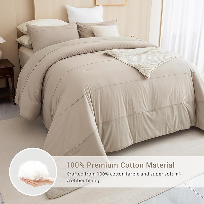 CozyTide Oversized King Comforter 128x120,Cotton Extra Large King Size Bedding Comforter Set,Lightweight Vintage Farmhouse Linen Like Textured Pleated Bedding Set Ultra Soft