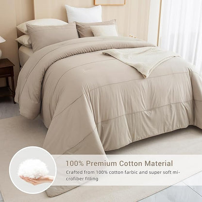 CozyTide Oversized King Comforter 128x120,Cotton Extra Large King Size Bedding Comforter Set,Lightweight Vintage Farmhouse Linen Like Textured Pleated Bedding Set Ultra Soft