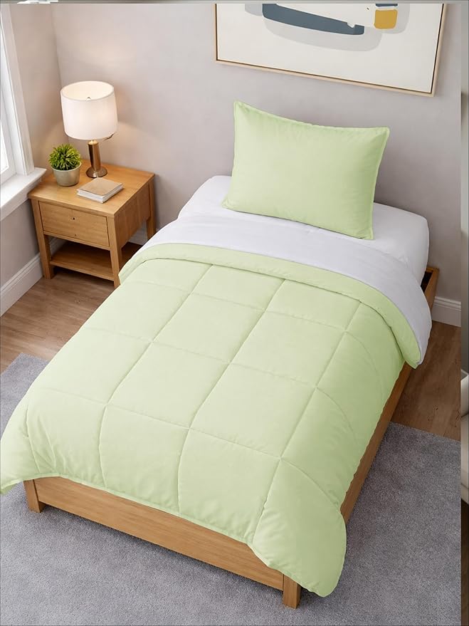 Twin XL Comforter Set - 2 Piece Bed Set for All Seasons - 1 Soft Quilted Comforter with Corner Tabs & 1 Pillow Sham - Comfy & Breathable - Premium Down Duvet Insert - Twin XL Size, Light Sage Green