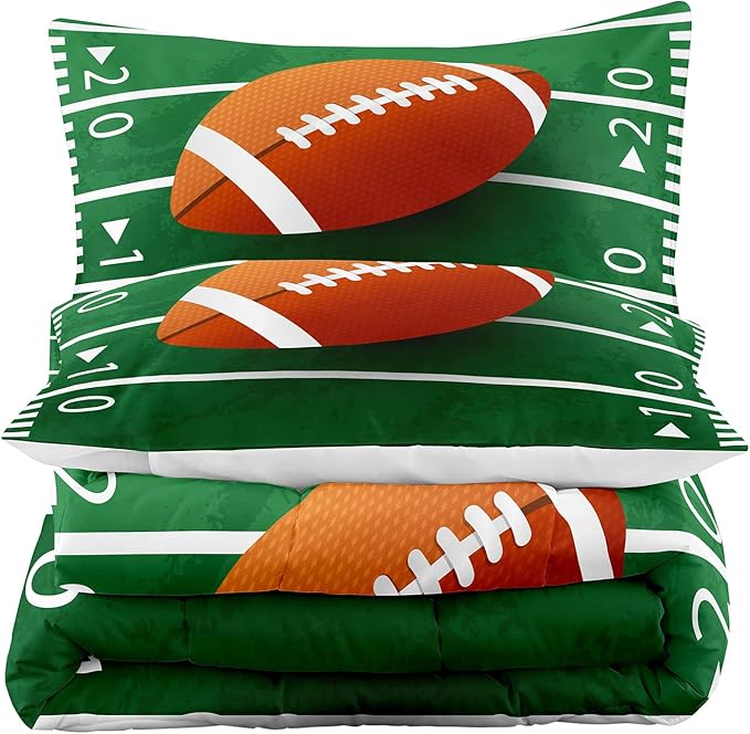 Tailor Shop Football Comforter Set for Boys Kids Teens Green Rugby Football Field Bedding Sets King Size with 1 Comforter 2 Pillow Shams…
