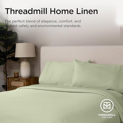 Threadmill Luxury Supima Cotton Sheets, 1000 Thread Count Soft 100% Cotton Sheets for King Size Bed, 4 Pc Sage Green King Bed Sheet Set, 5-Star Hotel Quality with Elasticized Deep Pocket King Sheet