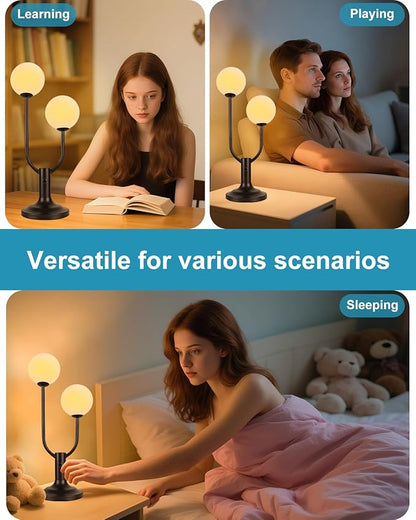 Modern Black Table Lamp for Bedroom, Dimmable Globe Table Lamp 2-Light Desk Lamp 3000K Warmwhite Nightstand Bedside Lamps for Living Room End Table(G9 Bulb Included)