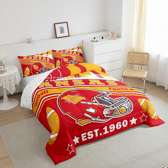 Feelyou Football Bedding Set King Size Boys Girls Rugby Sports Comforter Set Women Men Football City Duvet Quilt Bedroom Decor