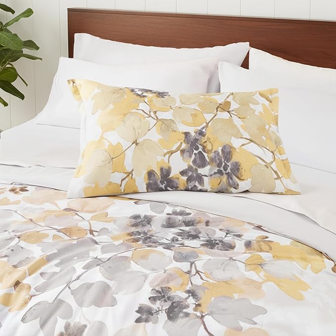 Twin Comforter Set Yellow Bed Set, 6 Pieces Cute Floral Bedding Set Ultra Soft Botanical Flowers Comforter, Sheets, Pillowcase & Sham
