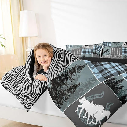 Erosebridal Western Cowboy Bedding Set King, Horse Arrow Comforter Set with 2 Pillow Cases, Riding Boots Horseshoe Quilt Rustic Farmhouse Patchwork Duvet Insert for Kids Boys Teens Bedroom Decor