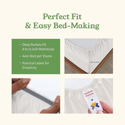 California Design Den Sheets Queen Size Bed Set - Soft 100% Organic Sheets with Deep Pockets, Crisp Percale, Breathable and Durable Bedding Set - True Ivory