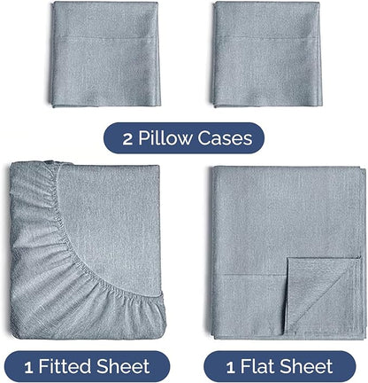 Twin 4 Piece Sheet Set - Comfy Breathable & Cooling - Soft Hotel Luxury Bedding Set with 8-16 Inch Deep Pockets - 1 Flat & 1 Fitted Sheet & 2 Pillowcases - Wrinkle Free & Easy Care - Heathered Blue