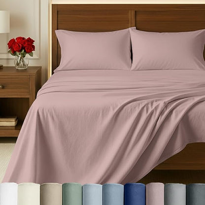California Design Den King Size Bed Sheets Set - Certified Authentic 100% Egyptian Cotton Sateen, Deep Pocket King Size Sheets Set, Gripper Elastic, Durable Luxury Bedding - Sepia Rose