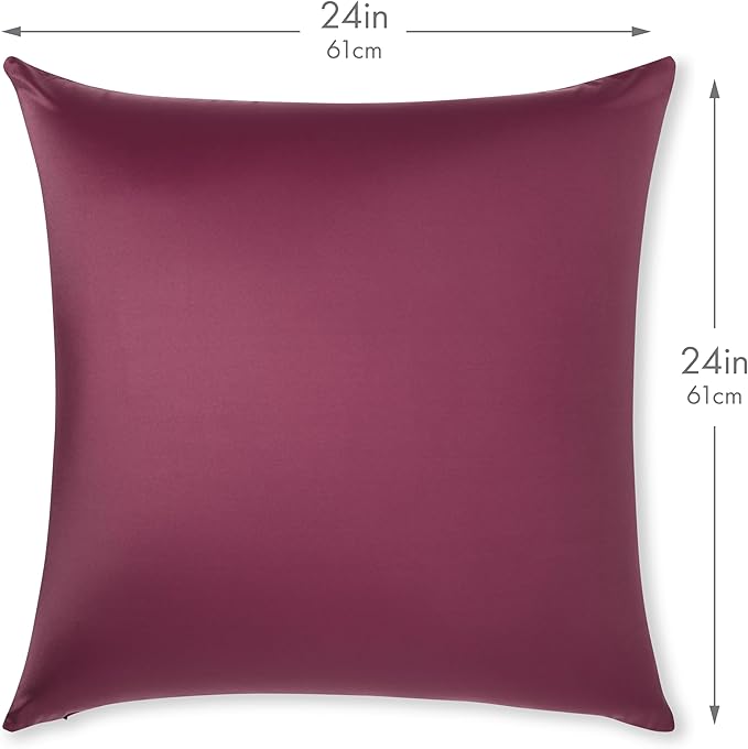 PILLOWY 24x24 Throw Pillowcase (Cover Only) -85/15 Nylon, Spandex -Luxurious, Silky, Stretchy & Soft - 1Pcs Solid Color -A Perfect Choice for Couch Chairs Sofa Bed Adult/Kids Bedroom, Burgundy-Merlot