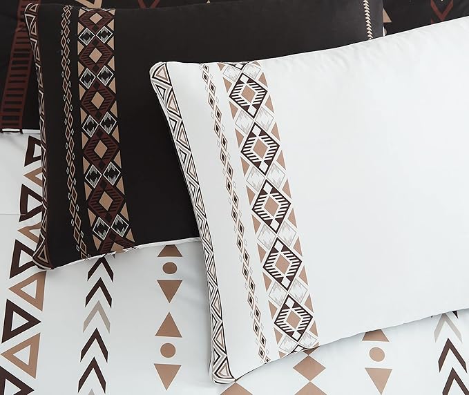 Geniospin Queen Comforter Set - 7 Pieces Reversible Bedding Set, Western Bed in A Bag, Lightweight Soft Aztec Bedding, All Season Bed Comforter Set with Sheets, Pillowcases & Shams